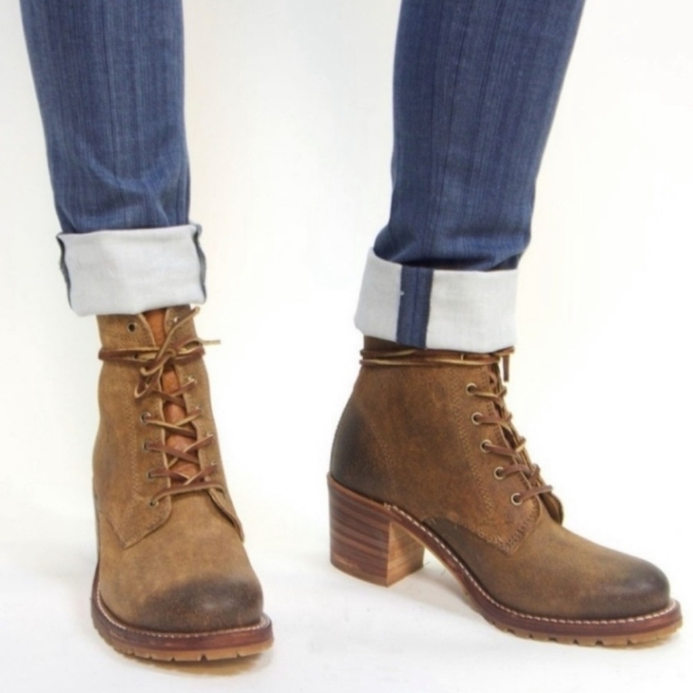 Frye Tan Leather Lace Up Boots